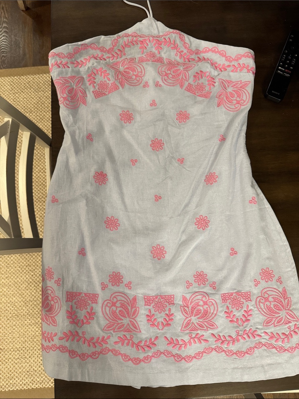 MARBLE White Strapless Dress with Pink Embroidery